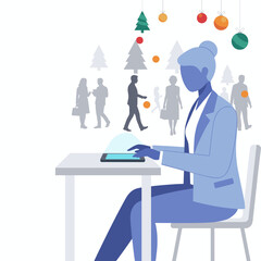 Busy professional using tablet during the holiday season Christmas business retail and tech concept