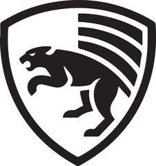 Cougar Logo with Sunburst Effect on Shield — Monochromatic Vector Emblem of Vigor, Achievement, and Success Branding