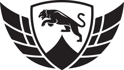 Aggressive Tribal Panther Tattoo Vector Graphic on Shield — Stylized Monochromatic Animal Logo for Extreme Sports and Edgy Branding