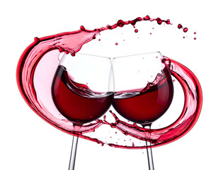 Red liquid splashing between two glasses