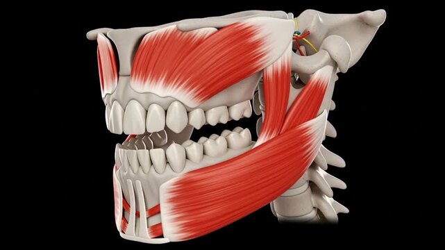 High-Quality 3D Illustration of Human Jaw, Facial Muscles, and Dental System for Study