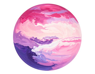 Swirling pink, purple, and white clouds on a planetary orb
