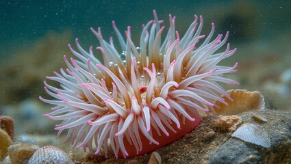 Explore the wonders of the underwater world with this stunning sea anemone, its vibrant pink tips adding a touch of magic to any ocean-themed project