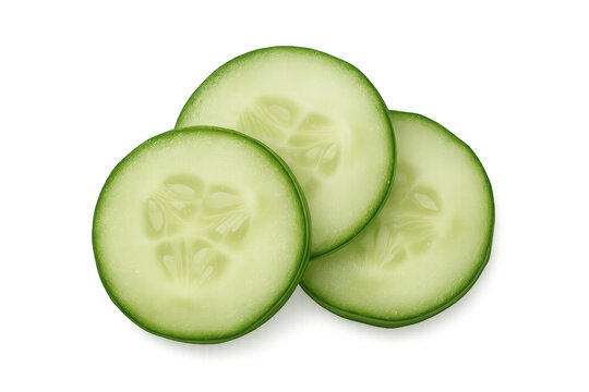 Fresh cucumber slices arranging for healthy food, raw refreshing vegetable ingredient on transparent background - Powered by Adobe