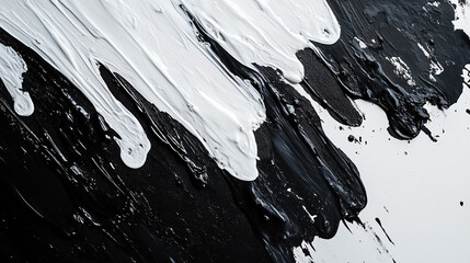 Abstract black and white paint drip pattern creates striking visual contrast, showcasing fluidity and texture of paint. interplay of colors evokes sense of modern artistry and creativity
