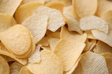 Homemade Flavored Paprika Potato Chips in a Bowl, top view. Flat lay