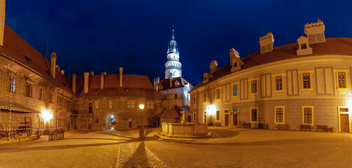Fototapeta premium Inner Courtyard at Night in Cesky Krumlov Czech Republic