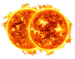 Fiery celestial orbs blaze brightly in space