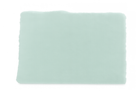 Torn green paper fragment with rough ripped edges, empty space, and pastel texture on transparent background