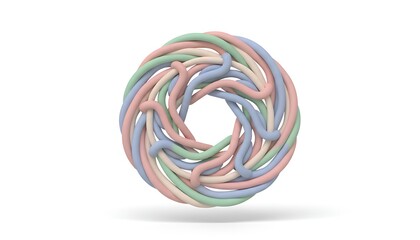 3D geometric circle pattern with smooth lines and pastel clay texture, modern minimal look, soft tones, isolated on white background.