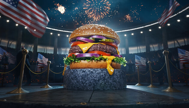 Celebrate Delicious Freedom A Towering Cheeseburger Delight with Patriotic Flair