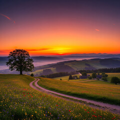 Obraz premium sunset over the field