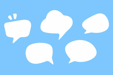 Collection of five hand drawn white speech bubbles on a blue background