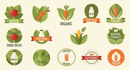 Organic, Farm Fresh, and Natural Product Food Labels Sticker Set