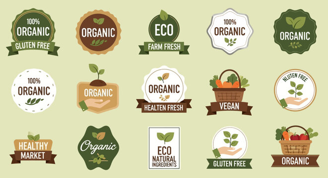 Organic, Farm Fresh, and Natural Product Food Labels Sticker Set