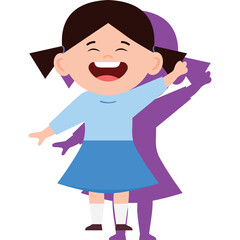 Joyful Young Girl With Pigtails Laughing And Dancing With Her Shadow On A Transparent Background