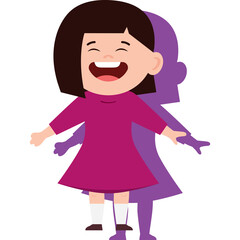 Joyful Young Girl with Arms Outstretched Wearing a Magenta Dress with White Socks and Shoes Standing with a Purple Shadow on a Transparent Background