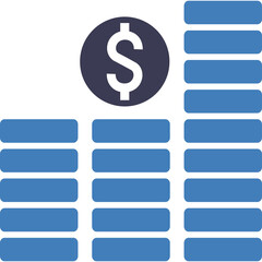 Stack of Blue Coins with Dollar Symbol on Dark Blue Circle on Transparent Background Financial Growth Concept