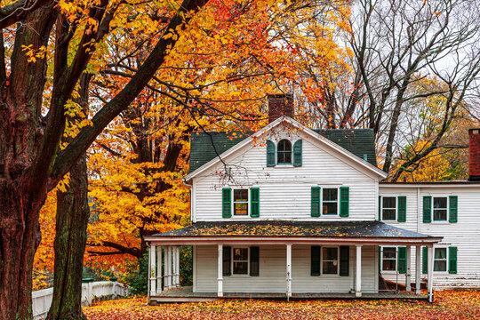 Autumn colors surround Old Farm at Ambler Farm in Connecticut