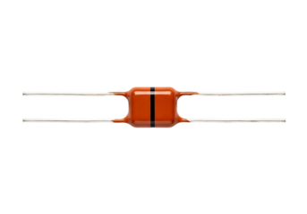 Orange ceramic capacitor electronic component for circuit board isolated on transparent background