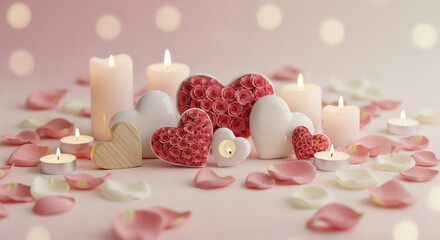 Sweet moments captured with delightful heart-shaped treats, glowing candles, and tender rose petals, perfect for expressing love and affection