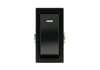 Black isolated rocker switch in the off position, power control. isolated on transparent background