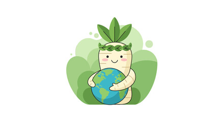Fototapeta premium A Cheerful Root Vegetable Embraces The Globe Representing Environmental Awareness