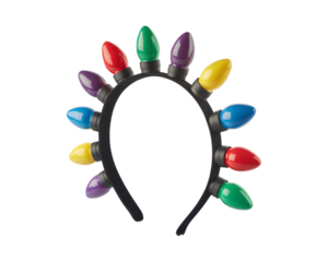Vibrant Christmas lights headband. Festive holiday accessory with colorful bulbs, perfect for parties & celebrations. Merry Christmas spirit captured for joyful designs.