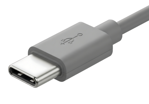 Usb-c type connector for modern data transfer and power delivery isolated on transparent background