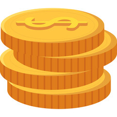Stack of golden coins with a dollar sign symbol on top coin and transparent background in isometric view for finance and banking concepts