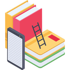 Stack Of Books With A Ladder And A Tablet Computer On A Transparent Background, symbolizing knowledge and learning