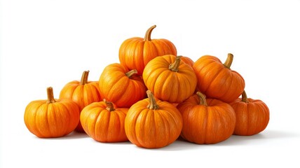Pile of vibrant mini pumpkins on white background. Artificial intelligence image