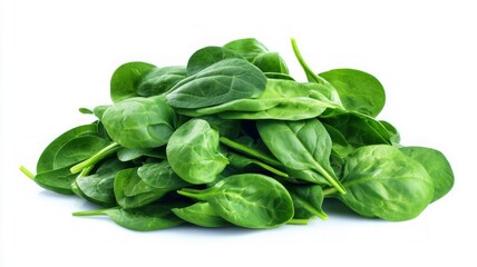Fototapeta premium Fresh spinach leaves on white background. Artificial intelligence image