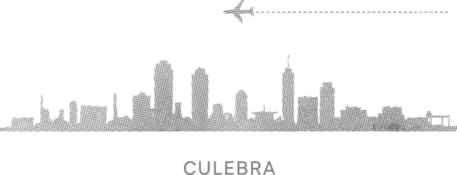 Stylized Dot Art Airplane Flying Over "Culebra" Cityscape