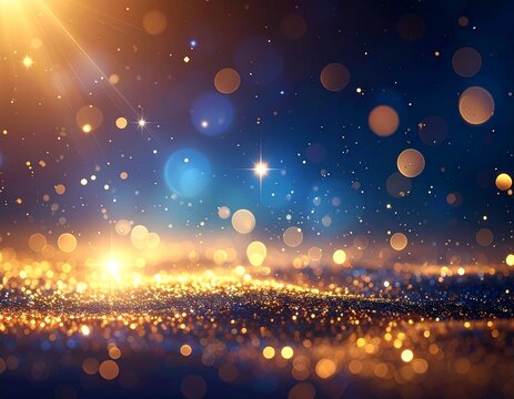 Golden and Blue Soft Bokeh Lights with Gentle Wave Motion for Festive Elegant Celebration Backgrounds