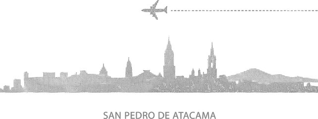 Airplane Flying Over Pixelated San Pedro de Atacama Skyline
