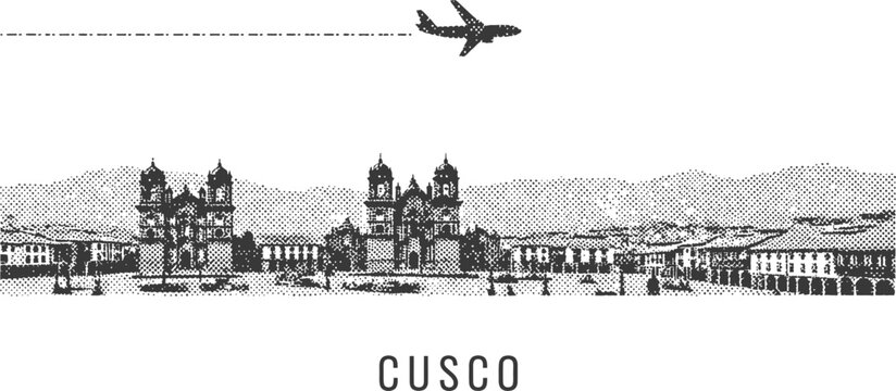 Cusco Cityscape with Airplane Illustration