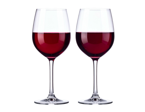 Two glasses of rich red liquid on black background