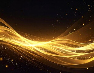 Obraz premium Golden Light Flow Waves on Dark Background with Sparkling Particle Trails for Luxury and Modern Visual Designs