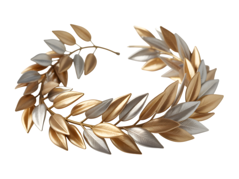 Elegant metallic gold and silver laurel wreath on black, symbolizing victory and achievement. A sophisticated design element for awards, celebrations, and luxury branding.