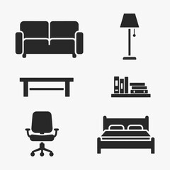 Set of furniture icons, giving them a modern and minimalist look.