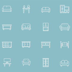 Set of furniture icons, giving them a modern and minimalist look.