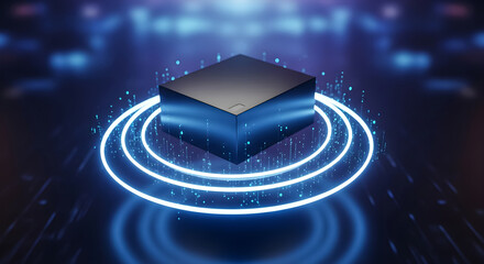 Central processing unit surrounded by glowing rings representing data processing