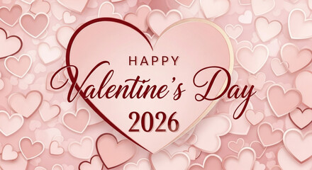 Elegant Valentine's Day 2026 Greeting Card Background with Soft Pink and Red Hearts, Celebrating Love and Romance
