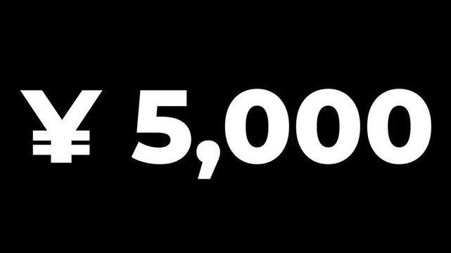 Money counter animation in Japanese yen from 0 to 5000. Finance and business concept
