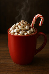 Hot Chocolate Mug- Festive red cup with whipped cream, marshmallows and candy cane