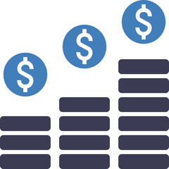 Stacked Coins With Dollar Signs Showing Financial Growth And Investment In Blue And Dark Blue Colors Against A Transparent Background