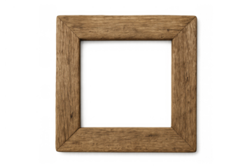 Empty rustic wooden brown picture frame isolated on transparent background, displaying a border for your visual content