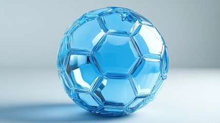 Naklejka premium Abstract blue glass soccer ball on light blue background. Possible stock photo use