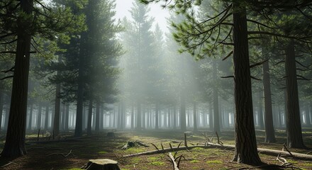 Sunlight filters through a tranquil forest canopy.